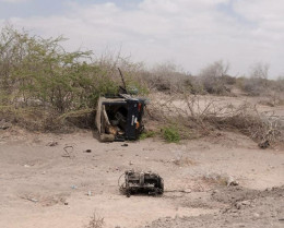 File image of a police vehicle that overran an IED in Garissa